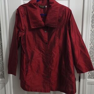 Sumac Design 100% Silk Red Collared Button Down Lightweight Jacket Blouse Medium